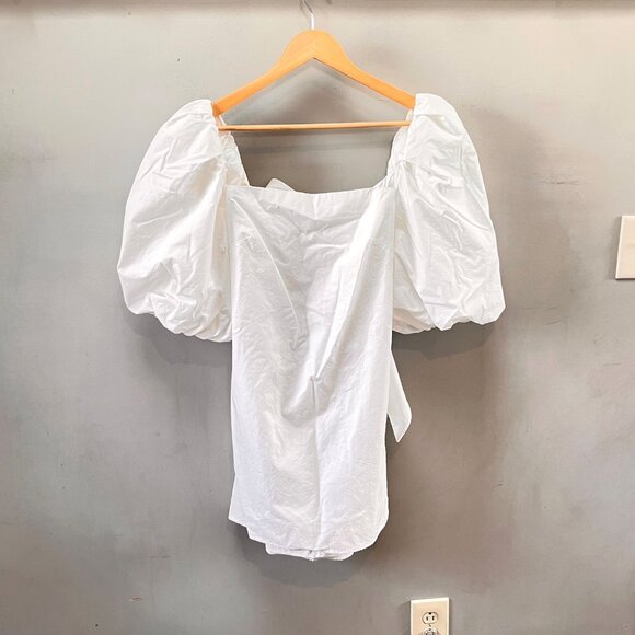 NEW Free People Mare Mare‎ Back Tie Puff Sleeve White Mini Dress Lined Size S - Picture 1 of 9